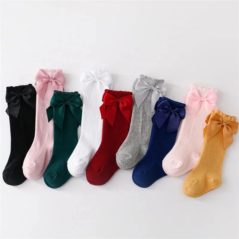 0-7Years Old Cotton Baby Girls Socks With Bows Knee High Children Princess Stocking For Girls Toddler Kids Long Sock Autumn New