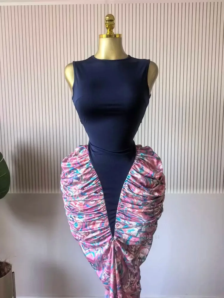 เดรสยาวทรงสโมค ผ้าพิมพ์ลาย แต่งระบาย ผูกเชือก แขนกุด สำหรับผู้หญิง เหมาะสำหรับวันหยุด ปาร์ตี้ งานวันเกิด ปี 2025