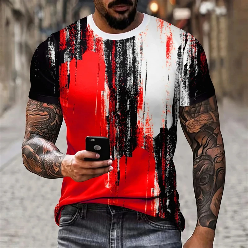 Spliced Men's T-shirt Vintage Short Sleeved Tees 2024 New Men Clothing Plaid Pattern Printed T Shirts Oversized European Tops