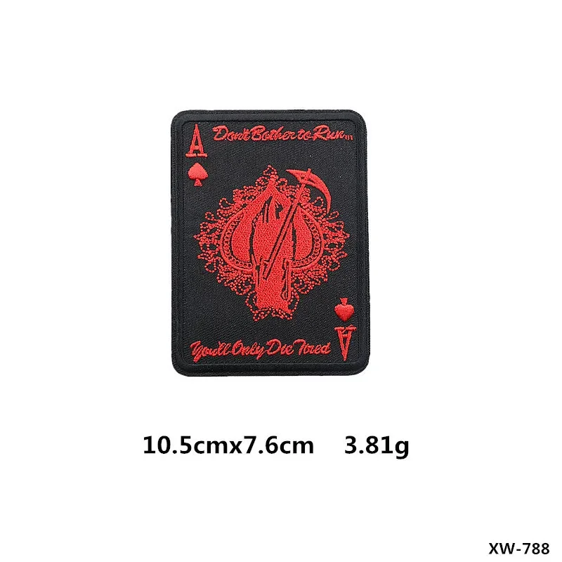 Ace Hearts Poker Cards Embroidery Patches Skull Devil Square Appliques Iron on Grim Reaper Badge V for Vendetta Clothes Stickers