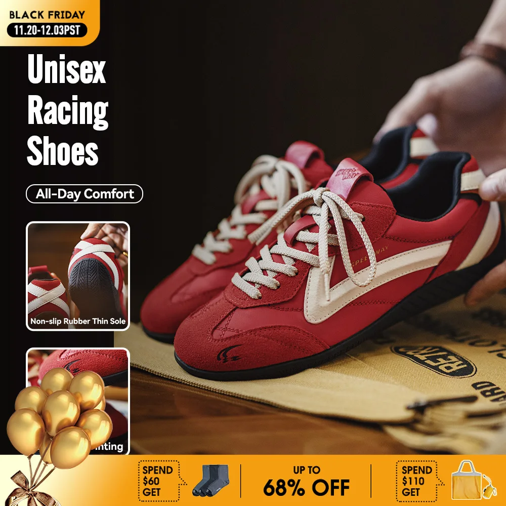 

Maden Vintage Patchwork Red Racing Sneakers Unisex Summer Breathable German Trainers Shoes Thin Sole Casual Lace-Up Sporty Shoes