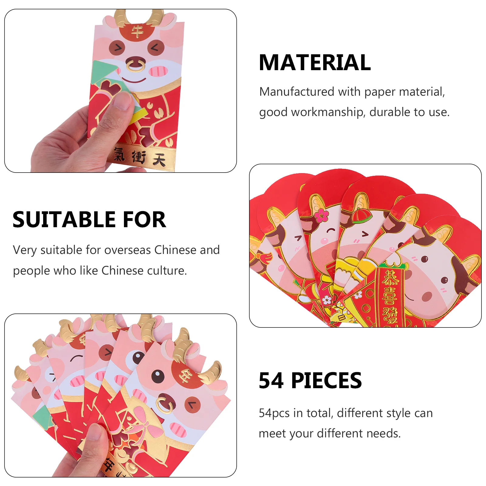 

54pcs Bags Ox Design Festive Chinese Style Money Bags New Year Gift Money Packets Red Envelopes Envelopes