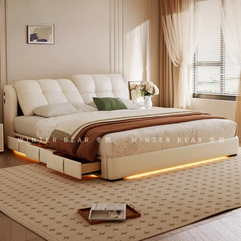 Cute French Beds Leather Lit Electric Drawers Wood Canopy Beds Storage Futuristic Muebles Para Dormitorio Furniture For Home