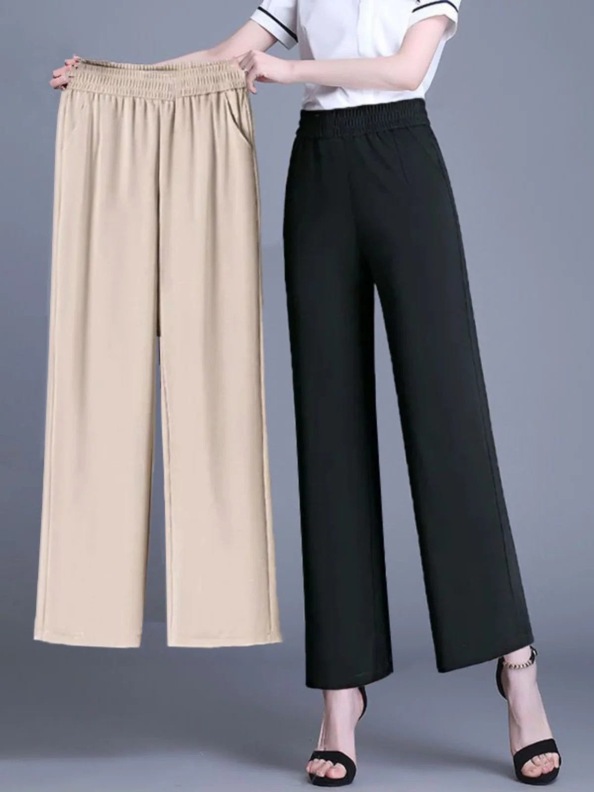 

Свободные прямые брюки с высокой талией, тонкие летние повседневные новые женские брюки с девятью точками и широкими штанинами