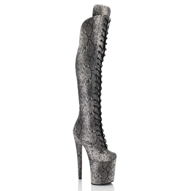 IDEAL MA 20CM 8 Inch Pole Dance Shoes High Heels Platform Snake Print Over Knee Boots Pole Dance Boots and Knee Boots