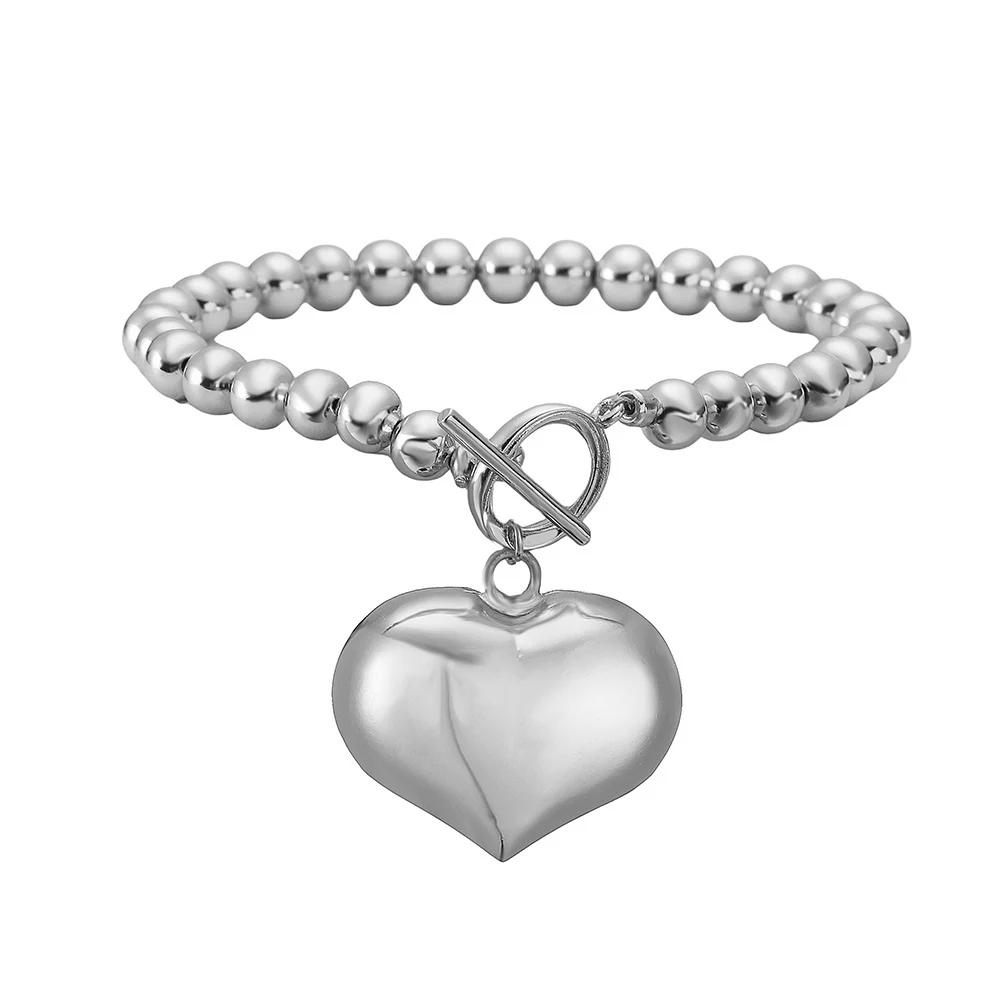 HECHENG, European and American Exaggerated Glossy Big Peach Heart Brass Beads Necklace Fashion Jewelry For Woman Clavicle