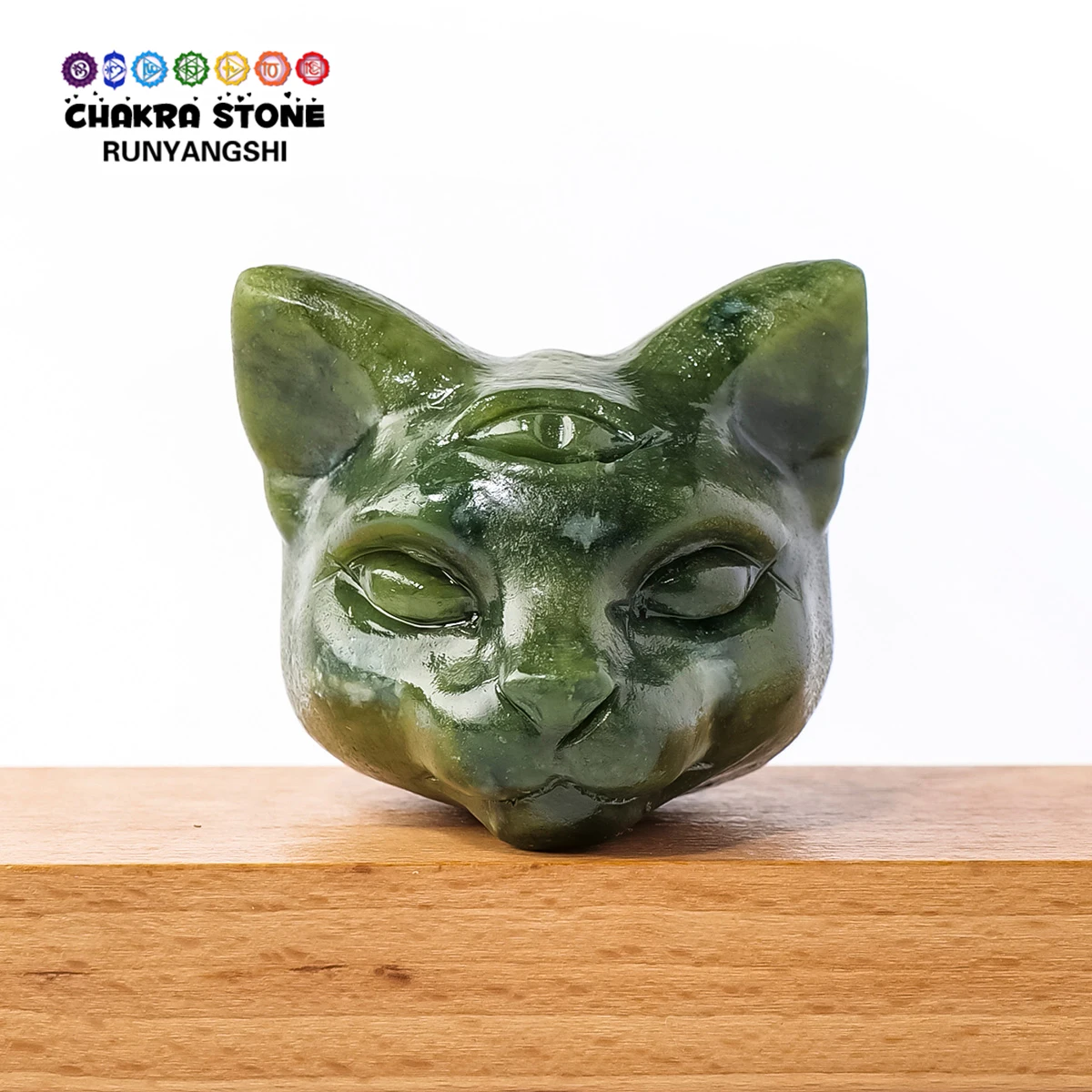 1PC Natural Crystal Carvings, Polished Crystal Crafts, Xiuyan Jade Three-Eyed Cat Head Creative Ornament