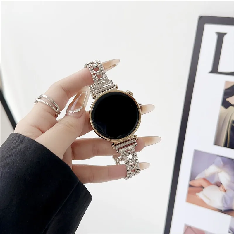 Tali logam Bling berlian imitasi mewah, tali logam 18mm 20mm 22mm untuk Apple iwatch S9 S8 S7 S6 SE tali pengganti Huawei GT4 Fit3 Watch4pro