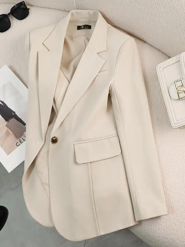 

Women Korean 2024 Black Beige Elegant Single Button Blazers Autumn Winter Purple Red Long Sleeved Plus Size Festival Tops Simple