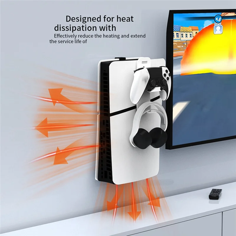 لوحدة التحكم النحيفة PS5 دعامة تخزين معلقة مع مقبض سماعة الرأس رف تخزين أجزاء الملحقات باللون الأسود