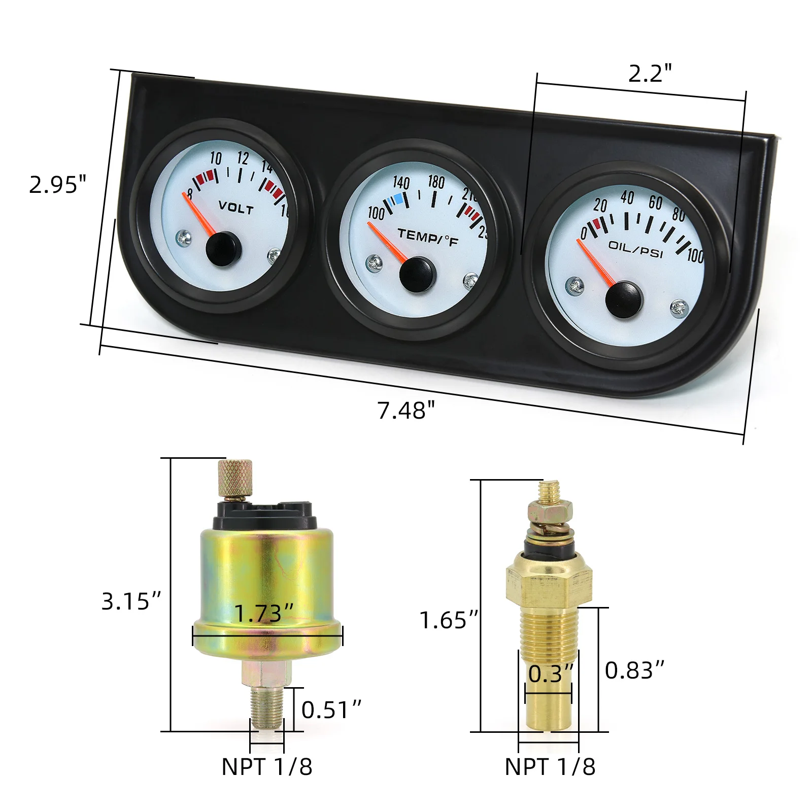 油圧計キット,トリプルメーター,3 in 1,水温計,電圧8-16v,100-250,0-100psi,車,SUV,トラック用