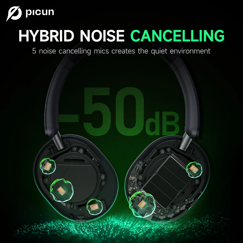 Picun F6 アクティブノイズキャンセリング Bluetooth ヘッドセット高