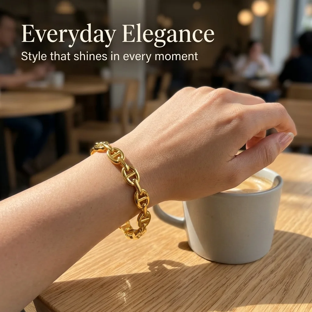 Gold Color Snap-on Bangle, Stainless Steel Pig Nose Bracelet for Women, Fashion Jewelry Gift 60mm