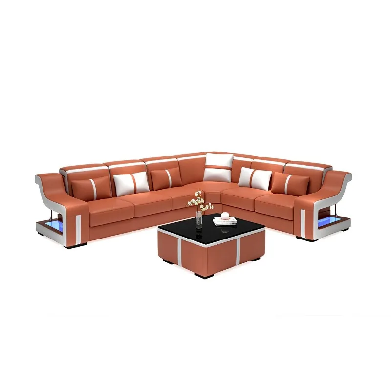Nordic leather sofa, living room combination, simple and modern small apartment L-shaped home improvement furniture