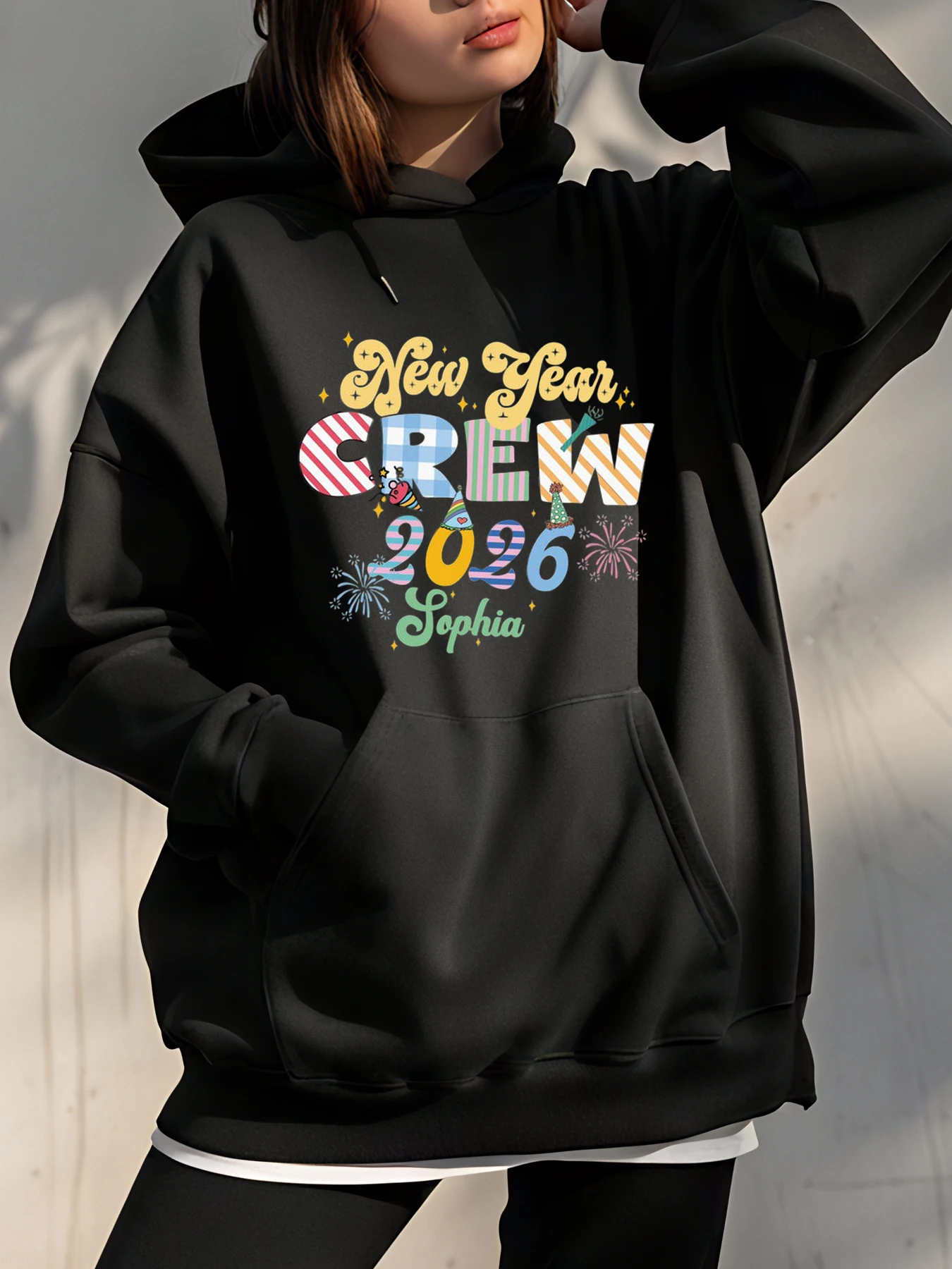 

Новогодняя толстовка с капюшоном Crew 2026, праздничный принт, унисекс, праздничная одежда для женщин и мужчин