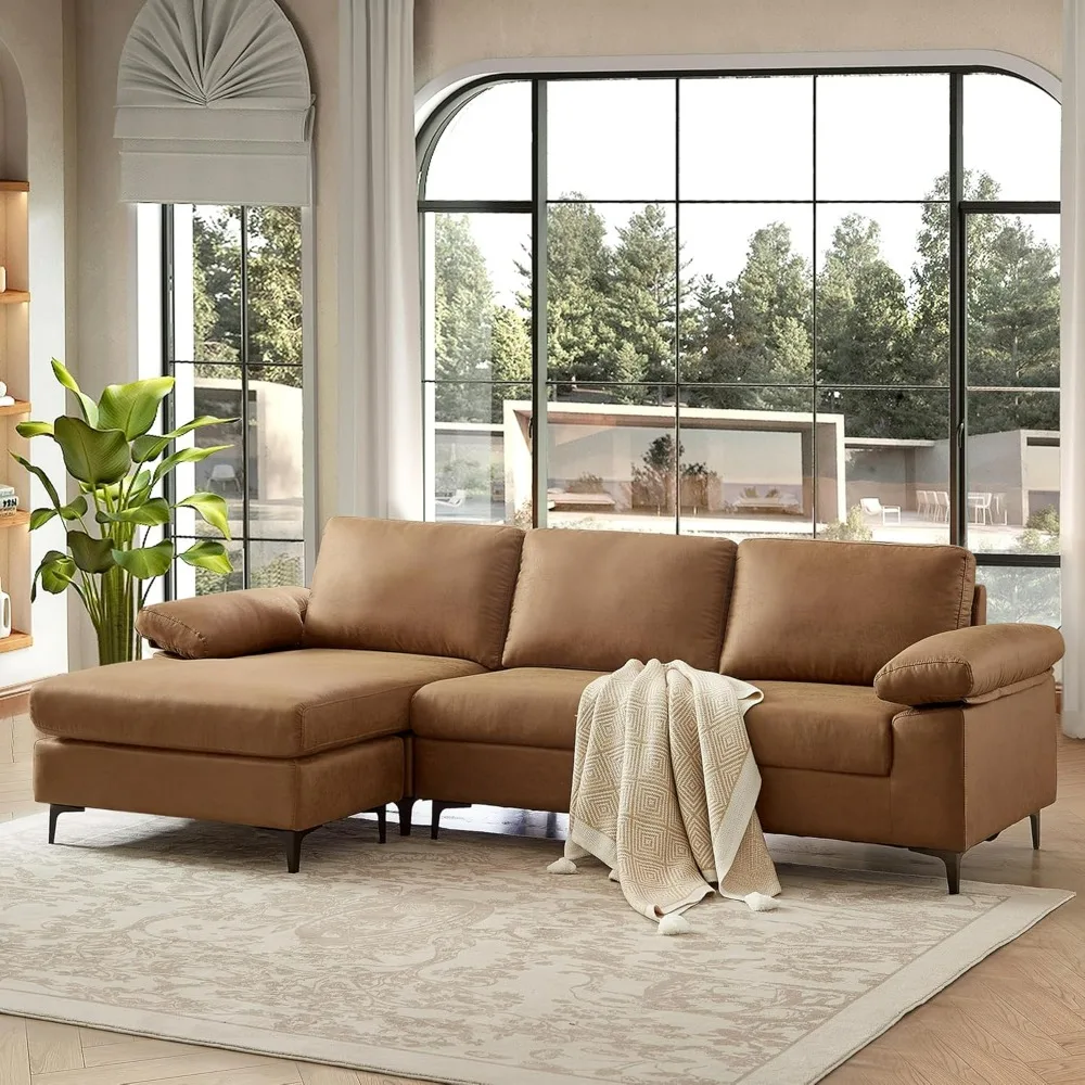 Sofá seccional de 100,8 pulgadas, sofá de piel sintética con chaise reversible, sofá en forma de L de mediados de siglo para sala de estar, apartamento