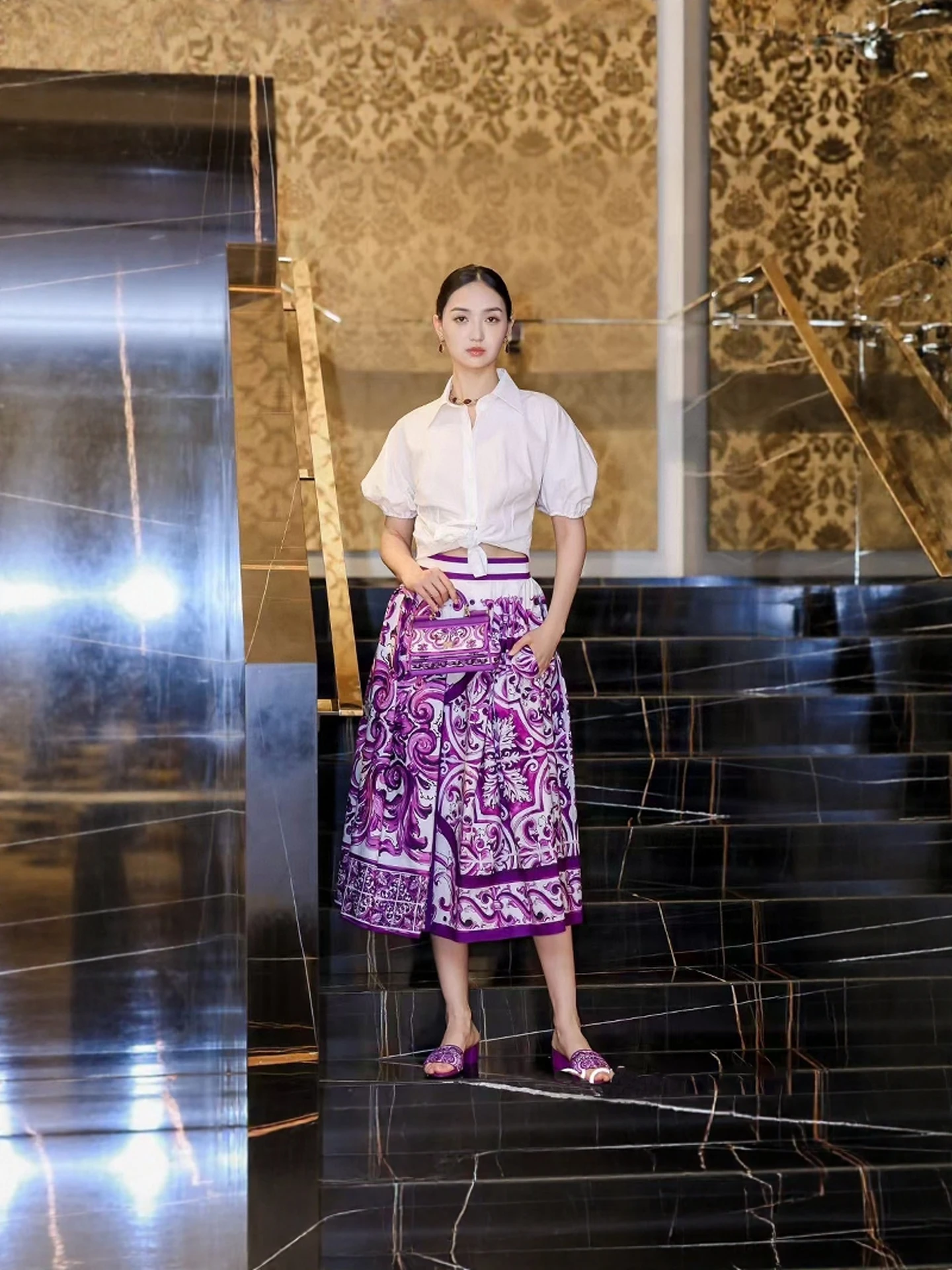 

High Waist Pure Cotton Printed Skirt Ele Ci Commute South Oil High Quali Original Version Early Autumn New Product