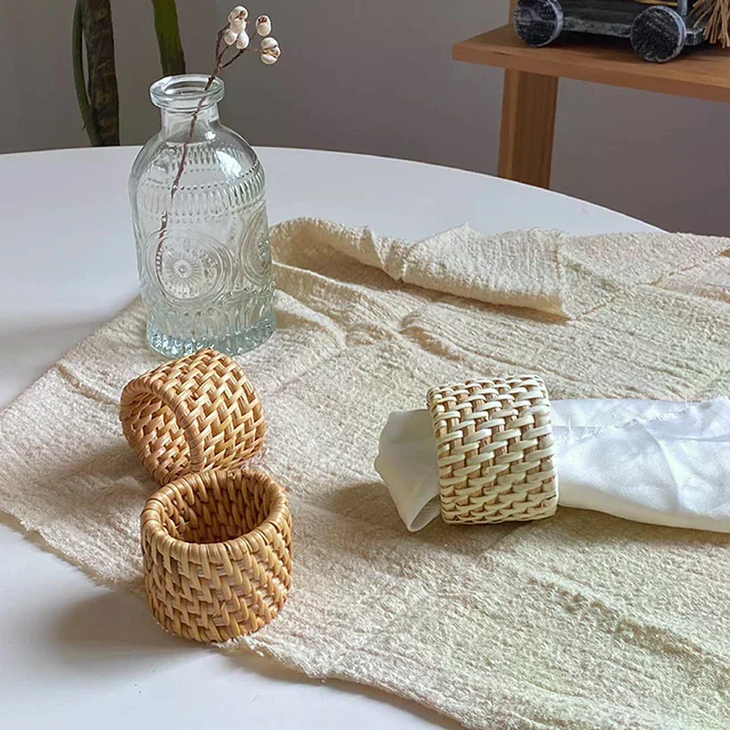

6 Type Woven Handmade Napkin Ring Woven Rustic Natural Napkin Ring Holder Table Decor Wooden Easter Rattan Napkin Ring Buckle