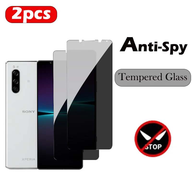 2PC Privacy Protection Glass For Sony Xperia 10 V IV III II 1V IV III II Anti Spy Screen Protector For Xperia 5 V IV III II Film