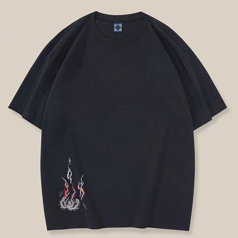 Lyprerazy Chinese Style Phoenix Embroidery Short-sleeved T-shirt Summer National Tide Cotton Loose Men's Tee Shirt