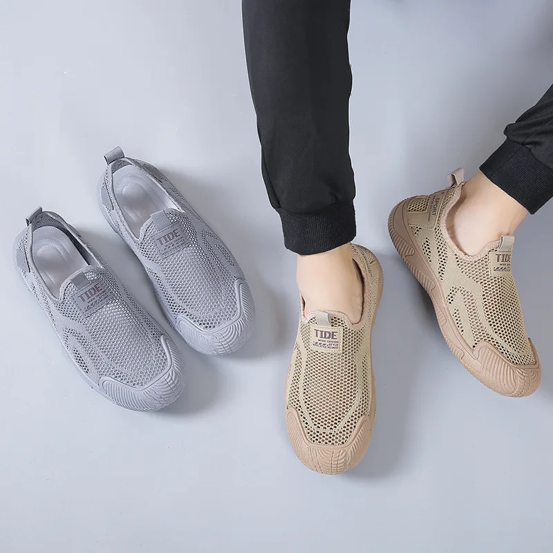 Men's Casual Shoes Summer New Fashion Fly Weave Breathable Mesh Outdoor Non Slip Sneakers Lightweight Comfortable Slip on Flats