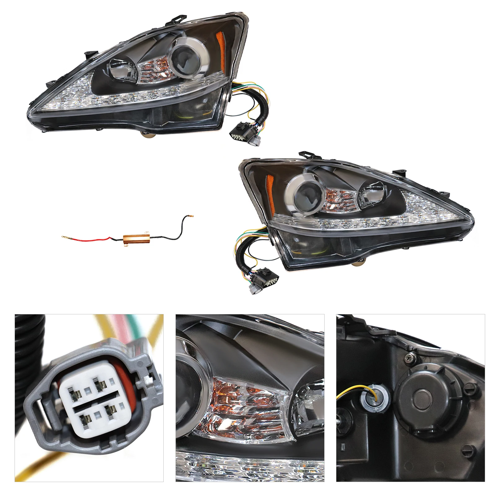 1 Pair Car Headlight, LED DRL Projector Headlamp Assembly, LH + RH Headlight, Fit for 2006-2012 Lexus IS250 IS350, Car Accessory