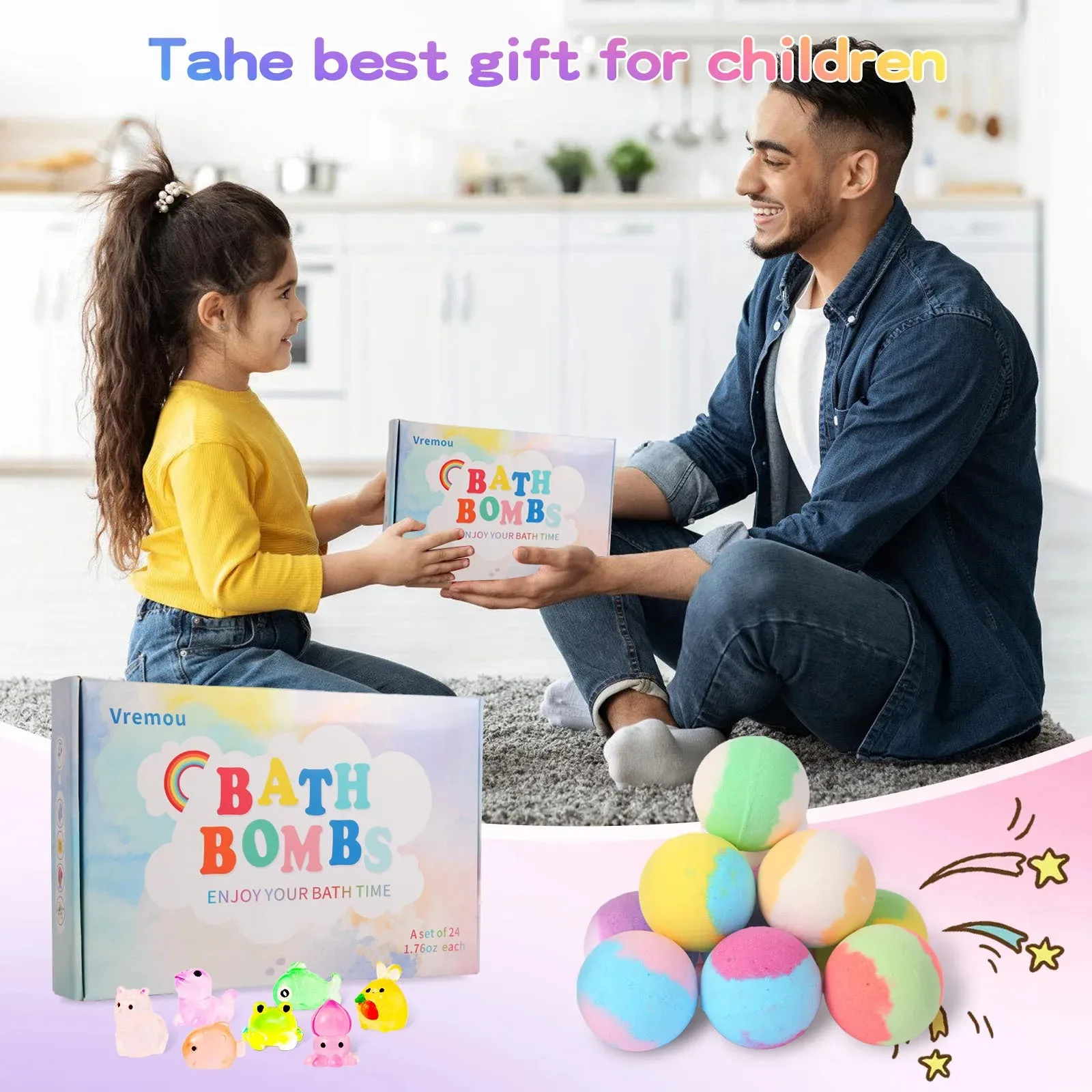 Bombas de Baño para Niños con Juguetes en el Interior - Paquete de 15 Bombas de Baño para Niños con Juguetes que Brillan en la Oscuridad, Regalos de Cumpleaños para Niños