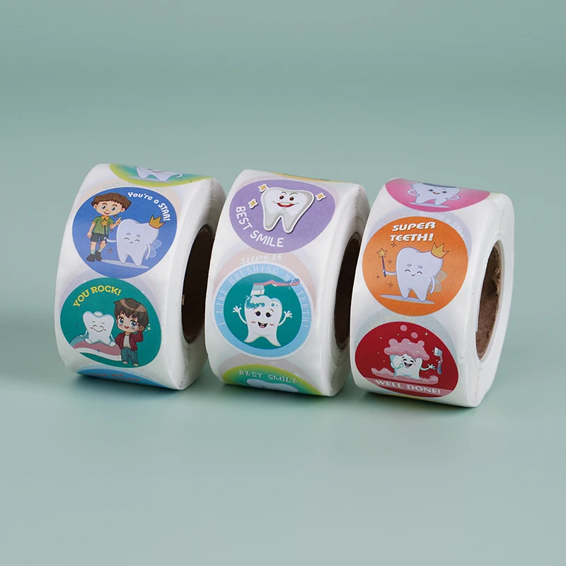 1000Sheet Cute Dental Stickers Round Tooth Shape Sticker Dentistry Clinic Aesthetic Decoration Kids Label Reward Gift