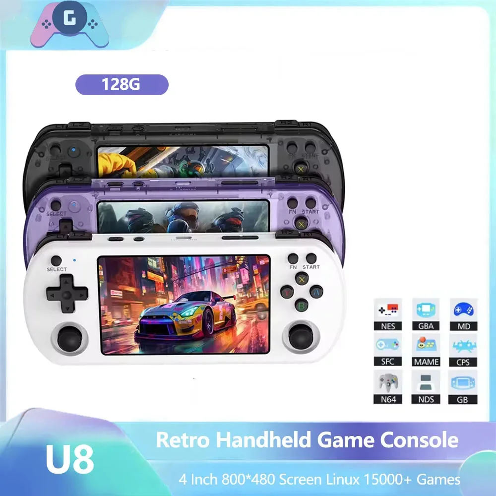 

4 Inch Linux U8 RK3326 Quad Core Retro Video Game Console Portable Handheld Game Players 128GB Game Boy