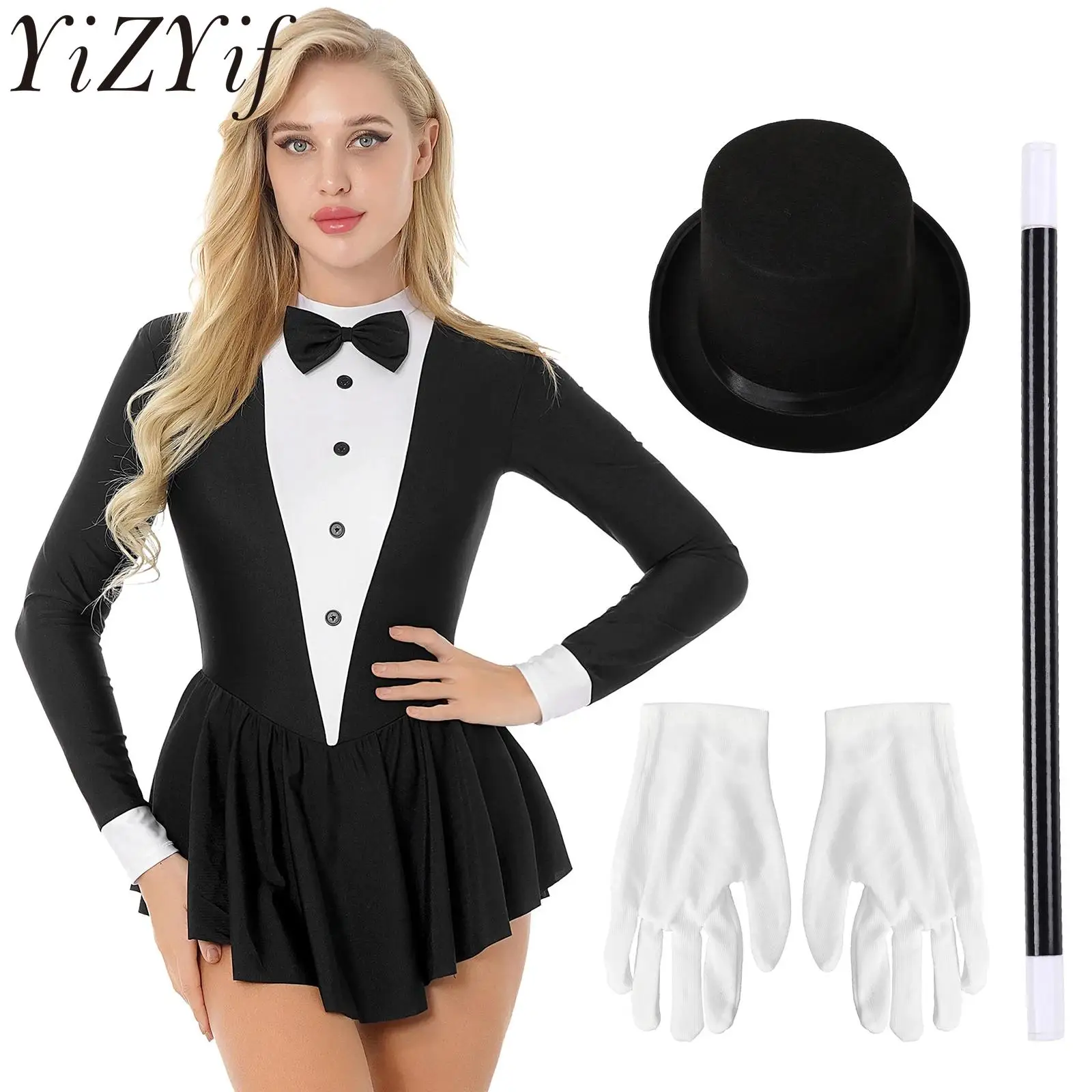 

Женский костюм волшебника, смокинг с длинными рукавами, платья на Хэллоуин, косплей, парадный танец, волшебное шоу, сценическое представление, нарядное платье