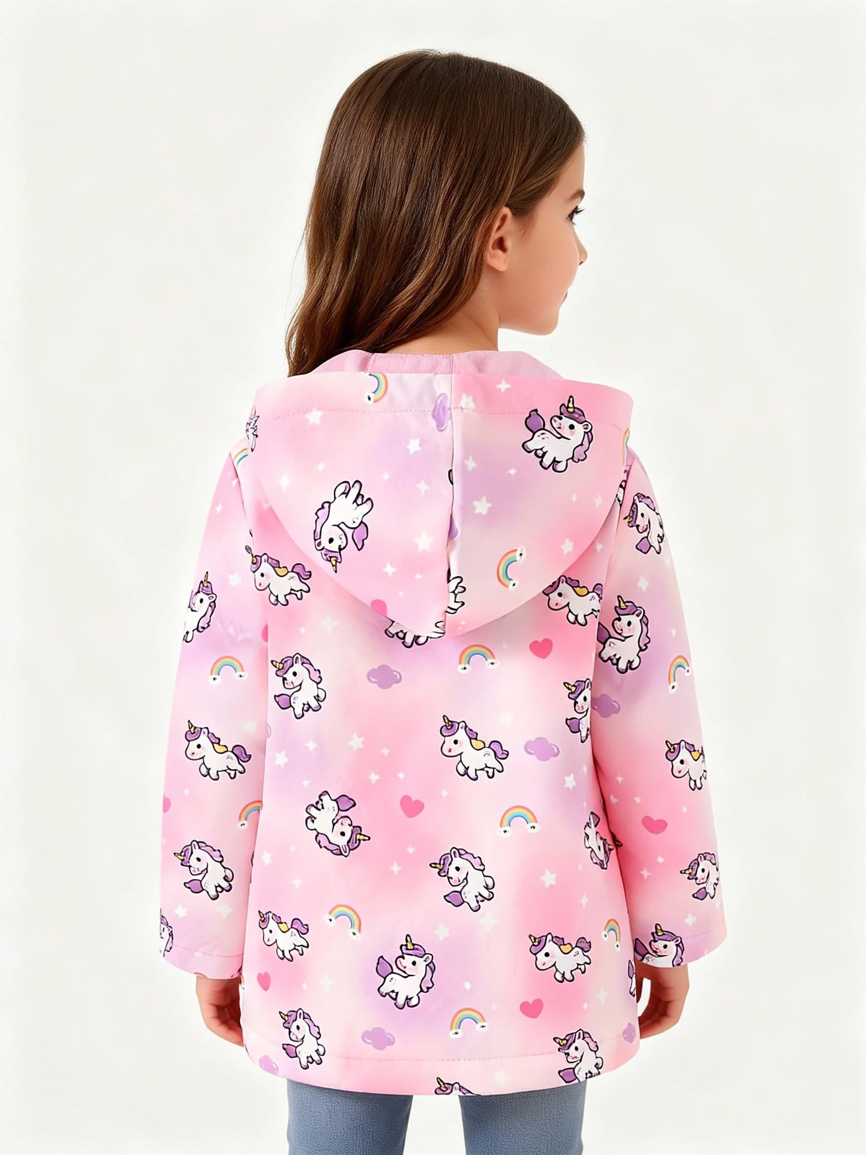 Neue Herbst und Winter süße langärmelige einreihige Einhorn-Druckjacke für Mädchen modische lässige Kapuzenjacke
