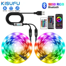 USB LED Strip Lights RGB 5050 Bluetooth Remote Control Kit 5V Flexible Ribbon LED Diode Tape Self-adhesive for Room TV Backlight