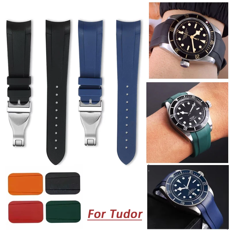 22 Curved End Rubber Watch Strap for Tudor Biwan Bronze Small Copper Flower Red Flower Arc Waterproof Watchband Men Silione band