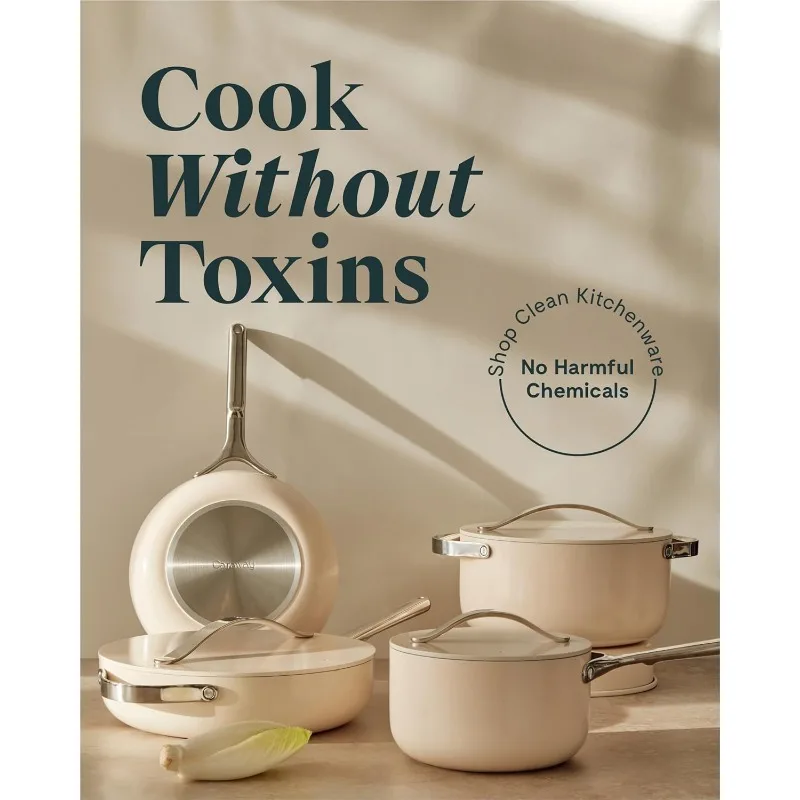 Nonstick Ceramic Cookware Set (12 Piece) Pots, Pans, Lids and Kitchen Storage - Oven Safe & Compatible with All Stovetops