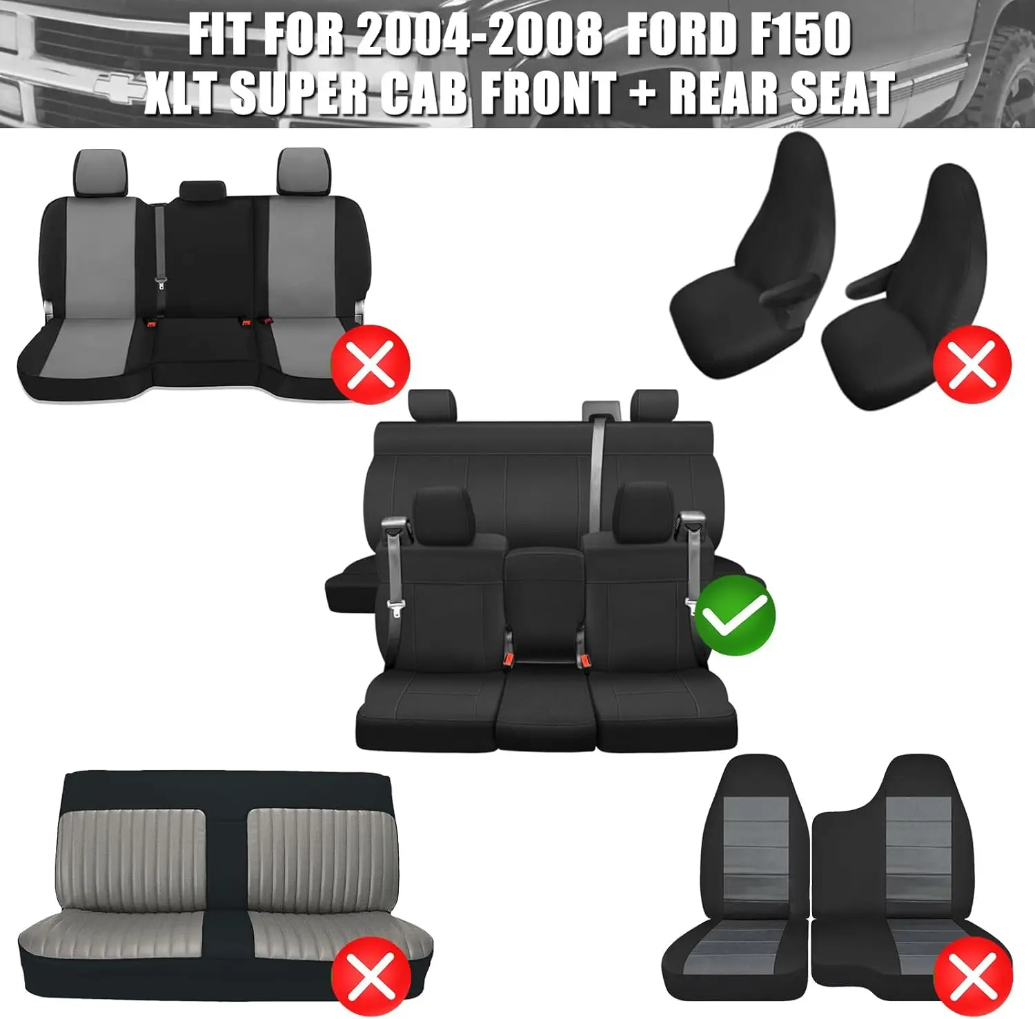 Breathable Seat Covers for 2004-2008 Super Cab Trucks, Knitted Fabric Composite with Soft Foam Lining