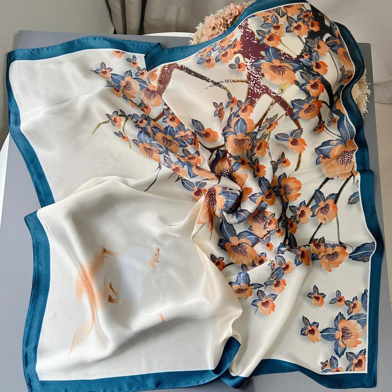 Neue Frauen Seide gedruckt Design Schal für Frauen Mode Krawatte Handtasche Foulard Handgelenk Kopftuch Schal Wraps Hajib Seide Schals – Detail 6