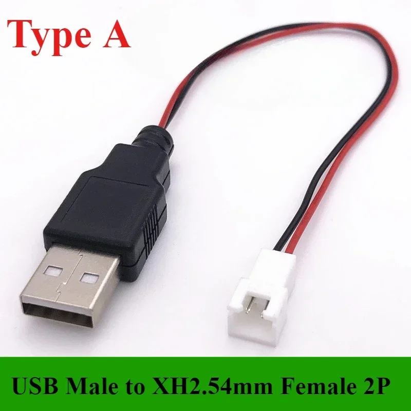 1/5/10Pcs/lot USB Male/Female to XH2.54 /PH2.0/1.25mm Female Plug adapter cable  2P 26AWG 20CM Toy Fan drone connector cable