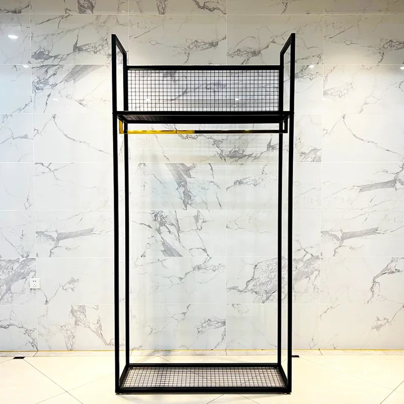 custom.High Quality Custom Men's Clothing Stand Garment Rack Clothes Display Rack With Shelves Shop