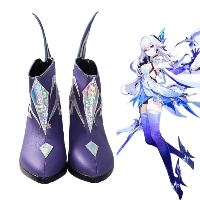 Qq28LQSkirk Permainan Cosplay Kulit Baru Sepatu Genshin Impact Aksesori Kostum Alat Peraga Kostum Halloween Anime untuk Wanita Sepatu Hak Tinggi