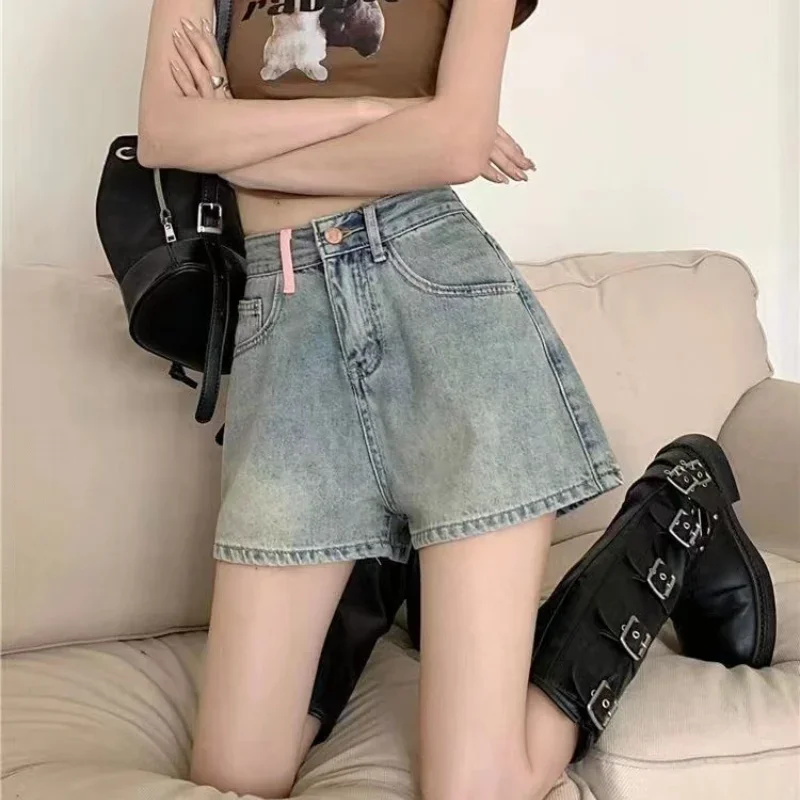 

Pop Retro Embroidered Tassel Cowboy Shorts Women's Summer Spicy Girl Design Ins High Waist Wide Legs A-line Hot Pants Straight L