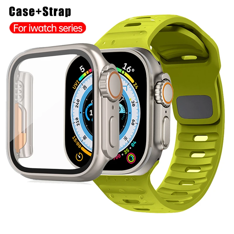 

Seconds Change To Ultra Case + Silicone Band For Apple Watch 8 7 6 SE 5 4 3 Sport Band Cover For iWatch Series Ultra 49mm 45mm