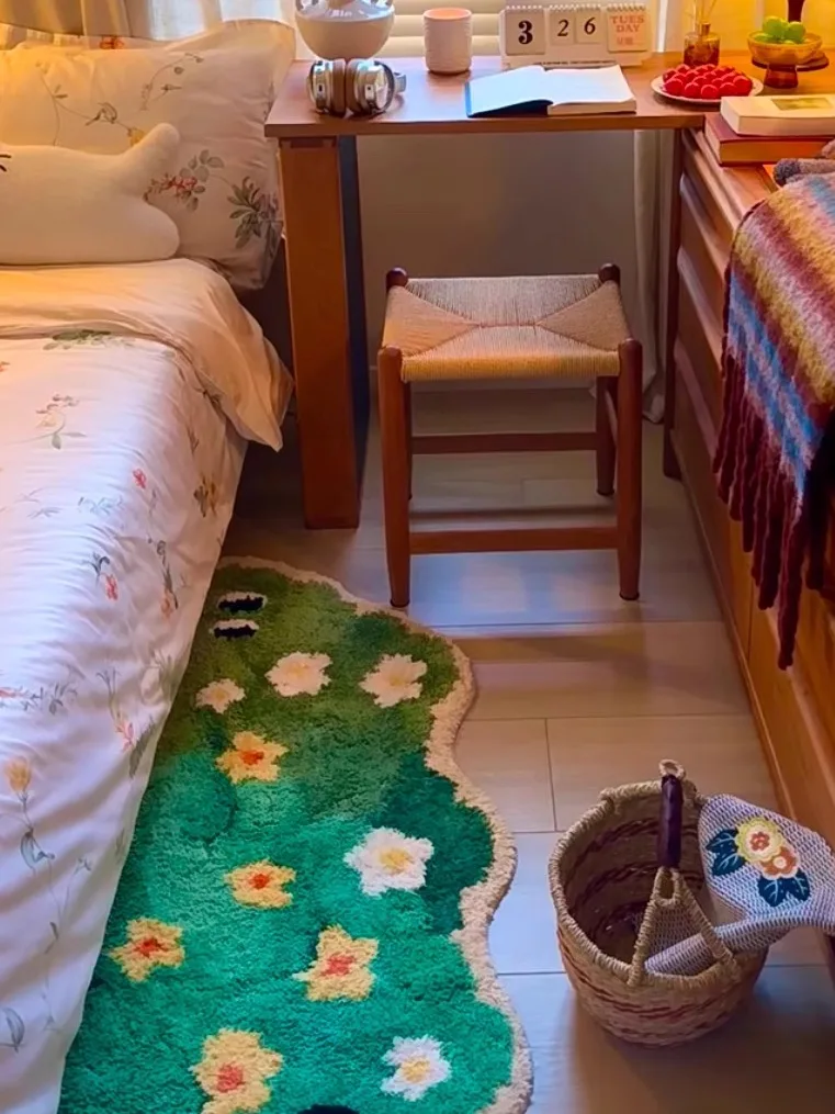 

Современный минималистичный флокированный ковер в стиле мосс-ринг, декоративный прикроватный коврик с противоскользящим покрытием для украшения дома и комнаты