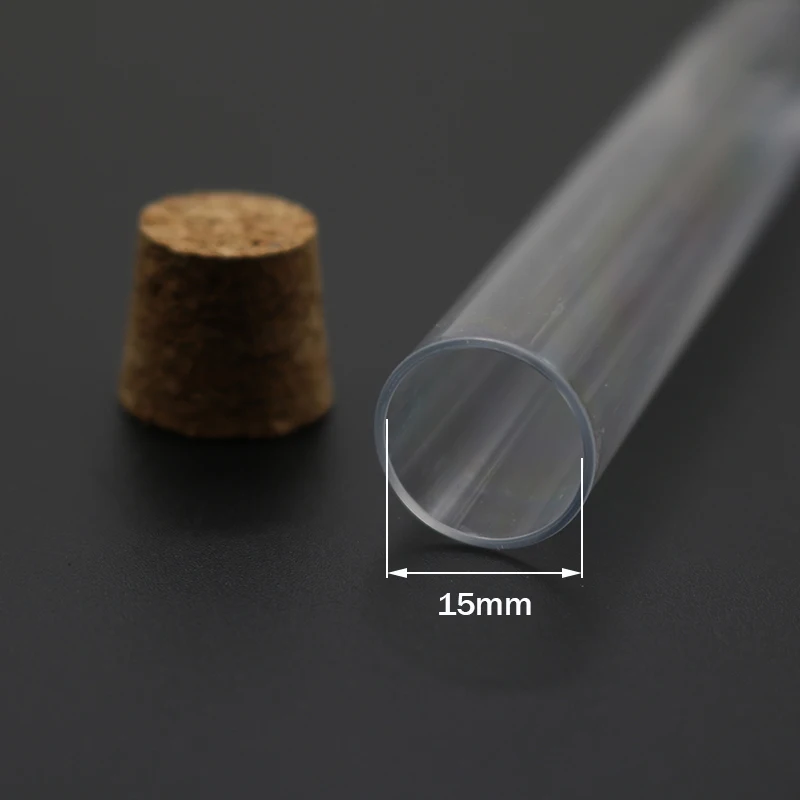 16 * 100mm Laboratory Transparent Plastic Test Tube with Cork Cap 12ML Capacity Test Tube with Soft Stopper