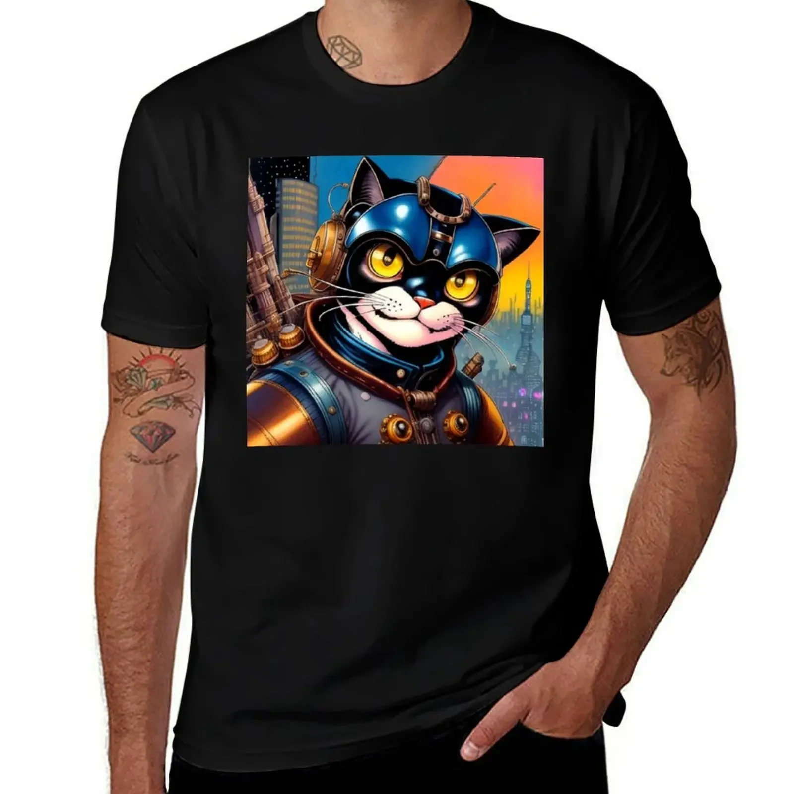 

STEAMPUNK CAT 6 T-Shirt funny costumes Clothing oversize t-shirts man anime figures T-shirt men