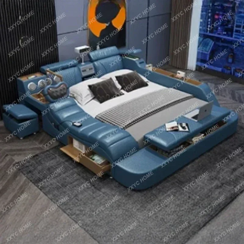 Gamer Massage Tatami Leather Bed Bedroom Lazy Double Bed Modern Simple Wedding With Projector STravel Muebles Trendy Furniture
