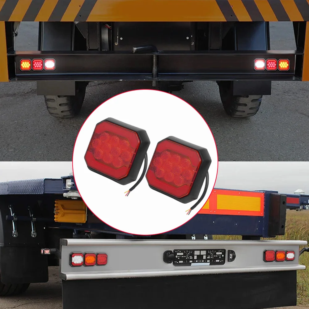 

2PCS Square LED Tail Light Left and Right Universal For trucks trailers semi trucks vans buses lorries RVs SUVs 4x4 pickups