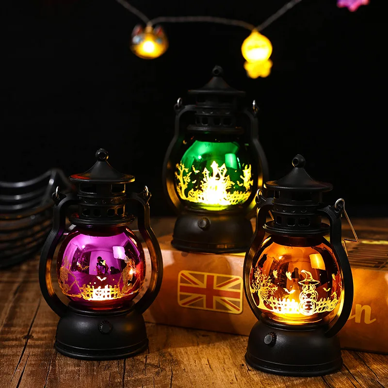 Vintage Halloween Pumpkin Lantern Colorful Small Oil Lamp Durable Portable Ghost Lantern 2024 Festival Accessories