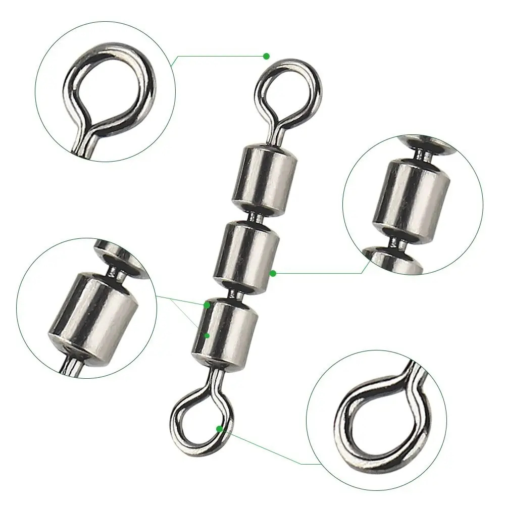 10PCS High Speed 3 Roller Swivels Triple Bearing Rolling Quick Connect Fishing Barrel Swivels Stainless Steel Lightweight