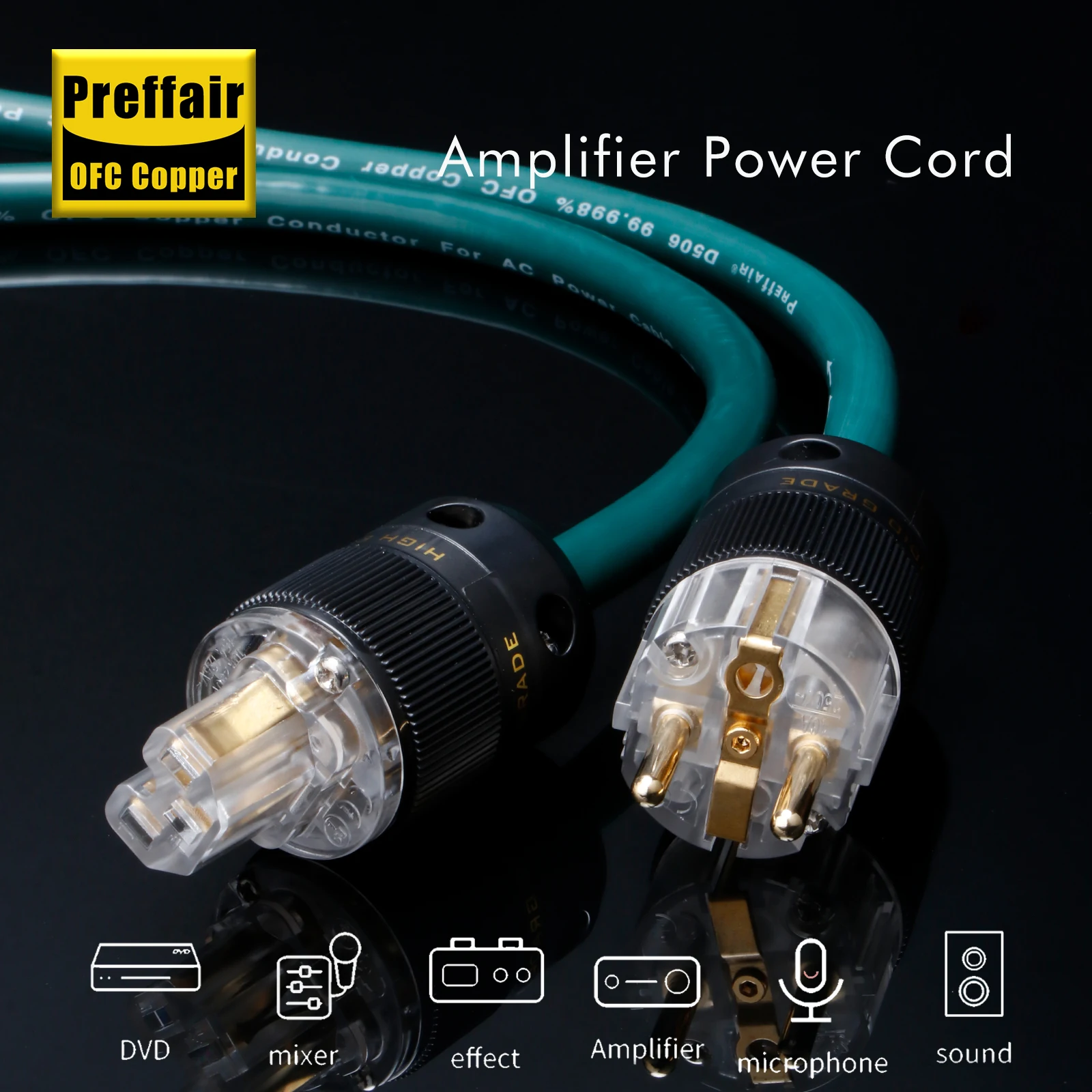 Hi-End AC Power Cable 4N OFC Copper Conductor Power Cord with Gold Plated EU/US/AU Plug C15 Female Connection Filter CD Amplifie