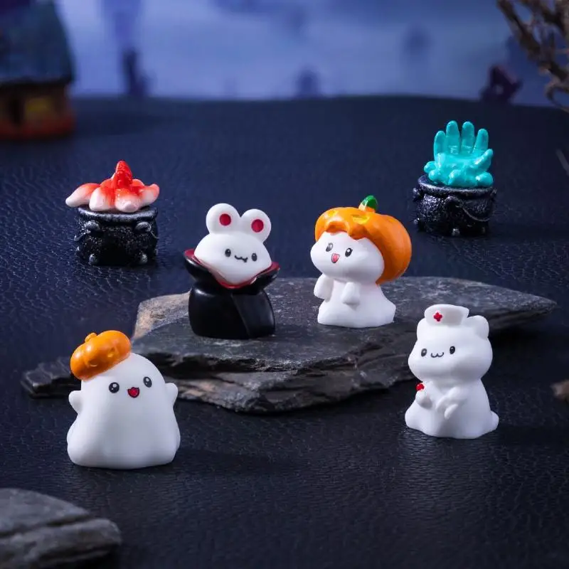 4/8 pçs bonito abóbora fantasma decoração halloween micro paisagem estatuetas em miniatura resina artesanato mini ornamentos de jardim de fadas